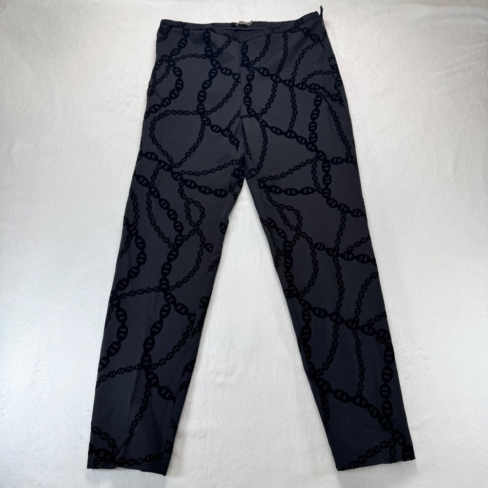 J.McLaughlin Womens Black Velvet‎ Flocked Chain Link Slim Pants Side Zip Size 10